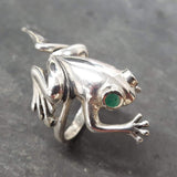 Silver Frog Ring - Natural Emerald Ring - Long Vintage Ring