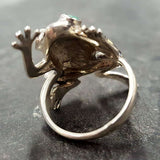 Silver Frog Ring - Natural Emerald Ring - Long Vintage Ring