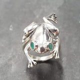 Silver Frog Ring - Natural Emerald Ring - Long Vintage Ring