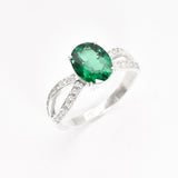 Vintage Emerald Ring - Gold Split Paved Band - May Birthstone Ring