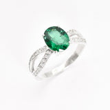Created Emerald Ring made in 925 Sterling Silver with Oval Created Green Emerald in Solitaire with Accents setting, May Birthstone gift idea, symbolizes, ideal for everyday wear and perfect for birthday gifting and special occasions.
