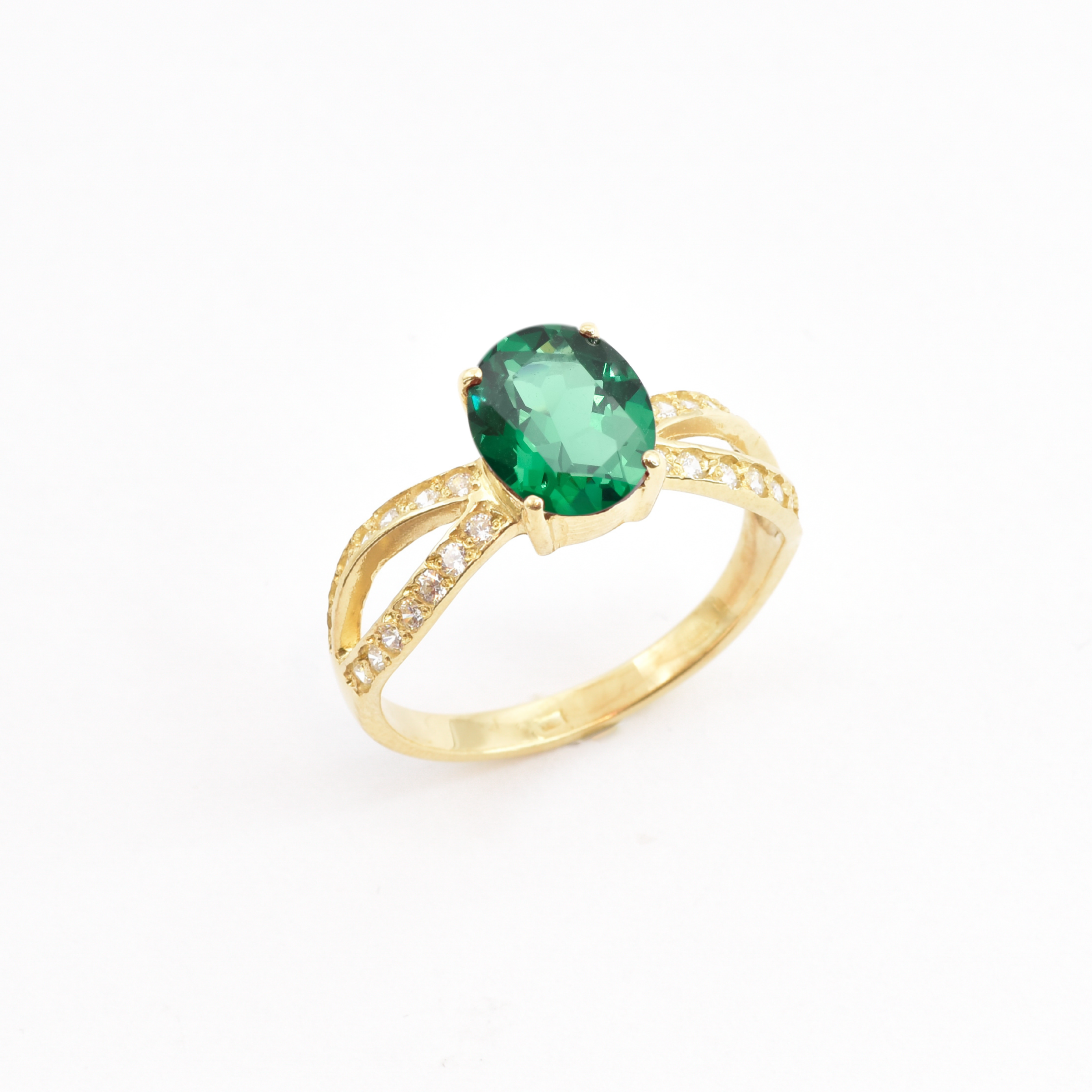 Created Emerald Ring made in 18k Gold Vermeil with Oval Created Green Emerald in Solitaire with Accents setting, May Birthstone gift idea, symbolizes, ideal for everyday wear and perfect for birthday gifting and special occasions.