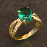 Vintage Emerald Ring - Gold Split Paved Band - May Birthstone Ring