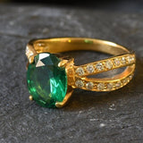 Vintage Emerald Ring - Gold Split Paved Band - May Birthstone Ring