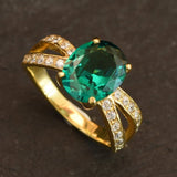 Vintage Emerald Ring - Gold Split Paved Band - May Birthstone Ring