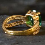 Vintage Emerald Ring - Gold Split Paved Band - May Birthstone Ring