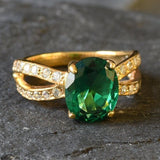 Vintage Emerald Ring - Gold Split Paved Band - May Birthstone Ring