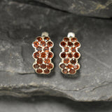 Genuine Garnet Earrings - Red Honey Comb Earrings - Floral Drop Earrings