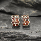 Genuine Garnet Earrings - Red Honey Comb Earrings - Floral Drop Earrings