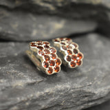 Genuine Garnet Earrings - Red Honey Comb Earrings - Floral Drop Earrings