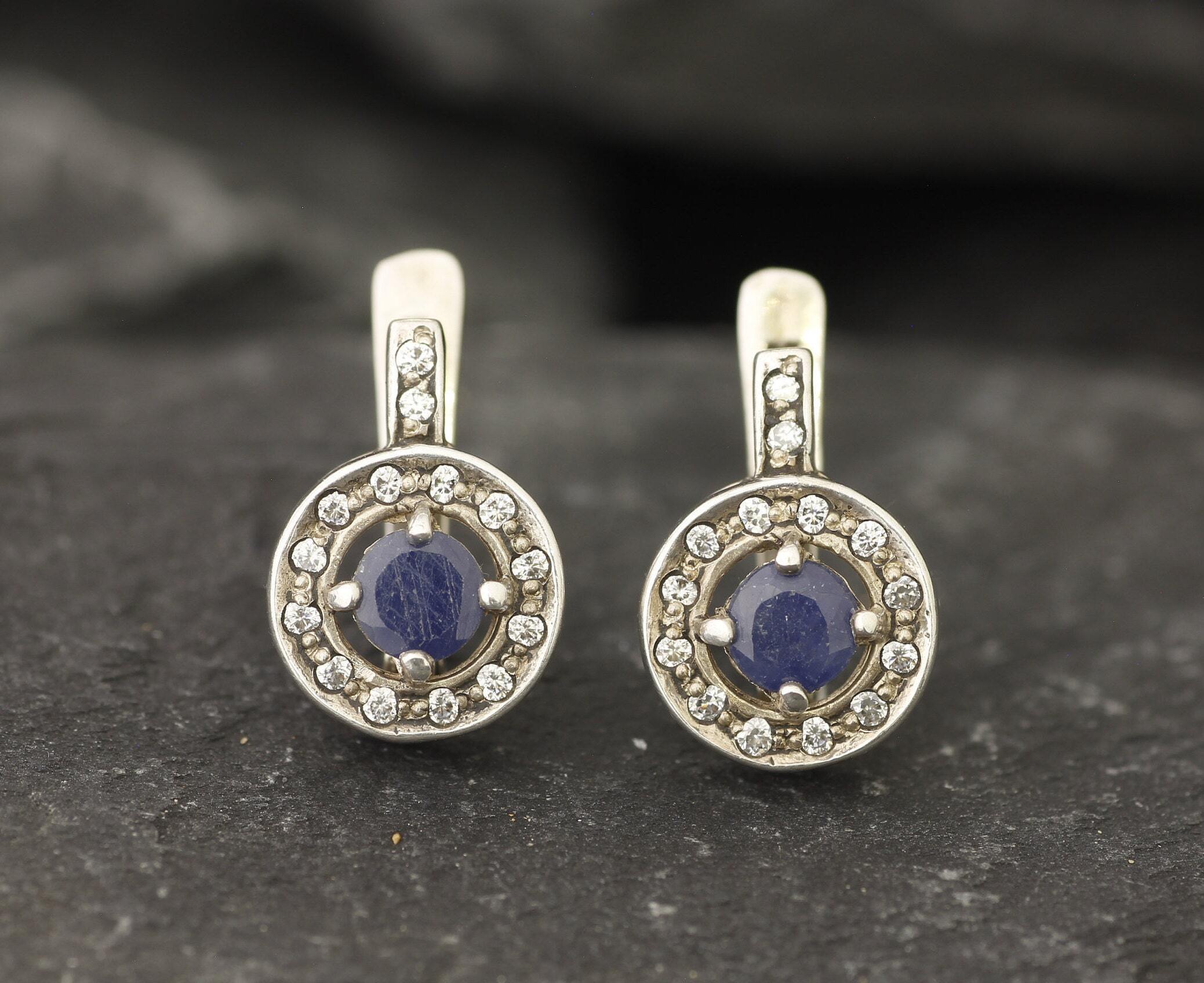 Genuine Sapphire Earrings - Blue Cluster Earrings - Dainty Drop Earrings made in 925 Sterling Silver. Ideal for everyday wear and perfect for birthday gifting and special occasions.