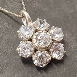 Diamond Flower Necklace - Sparkly Flower Pendant - Silver Diamond Necklace