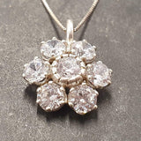 Diamond Flower Necklace - Sparkly Flower Pendant - Silver Diamond Necklace