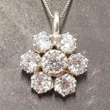 Diamond Flower Necklace - Sparkly Flower Pendant - Silver Diamond Necklace