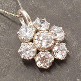 Diamond Flower Necklace - Sparkly Flower Pendant - Silver Diamond Necklace