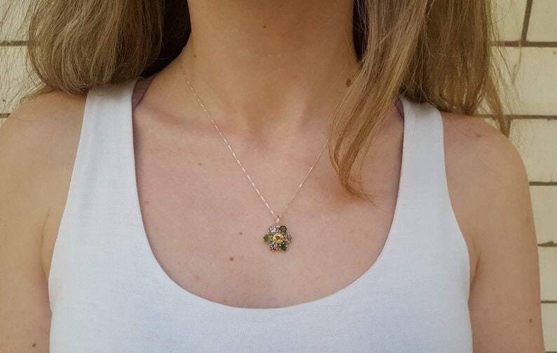 Flower Pendant, Diamond Pendant, Created Diamond, Sparkly Pendant, Vintage Pendant, Floral Pendant, Clear Diamond Pendant, Silver Pendant