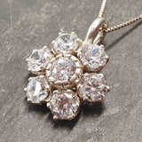 Diamond Flower Necklace - Sparkly Flower Pendant - Silver Diamond Necklace