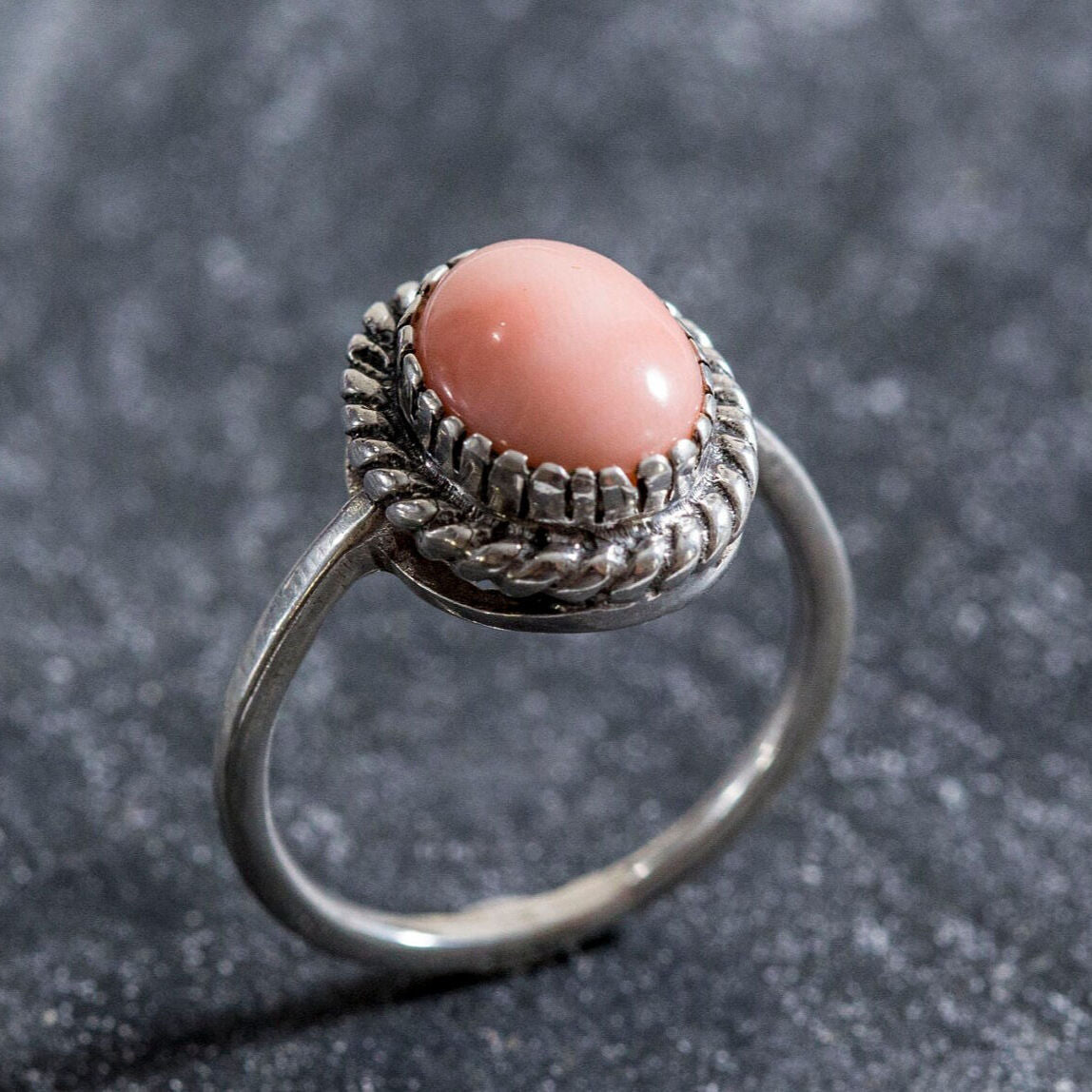 Pink Coral Ring, Coral Ring, Natural Coral Ring, March Birthstone, Victorian Ring, Angel Skin Coral, Vintage Rings, Solid Silver Ring, Coral