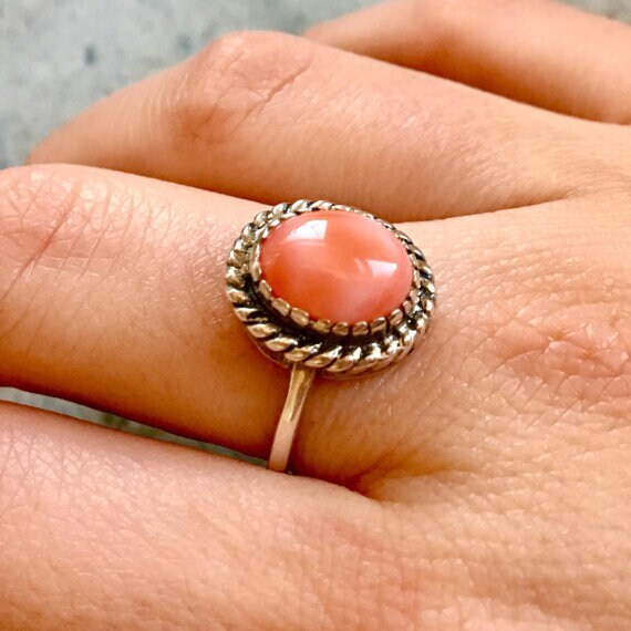 Pink Coral Ring, Coral Ring, Natural Coral Ring, March Birthstone, Victorian Ring, Angel Skin Coral, Vintage Rings, Solid Silver Ring, Coral