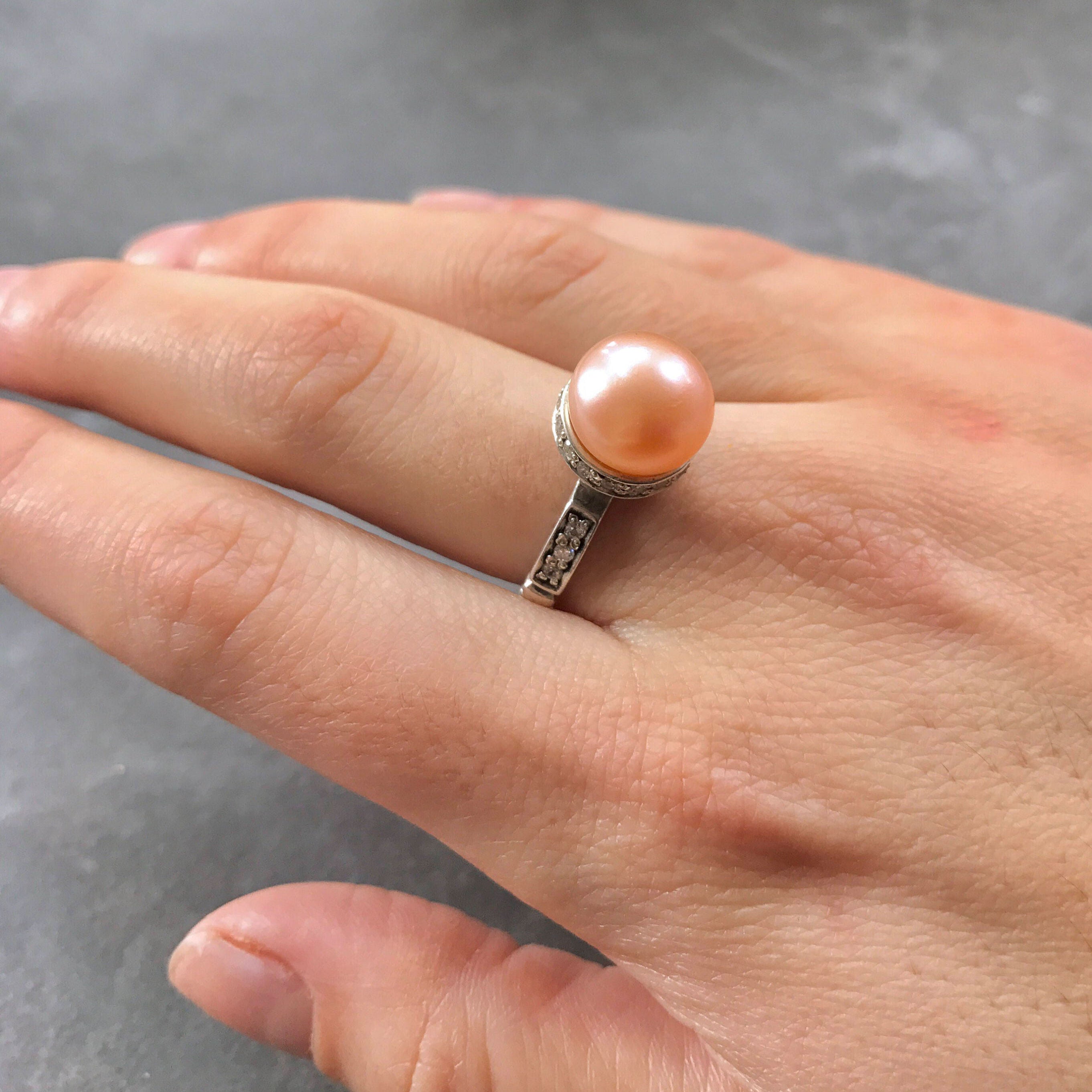 Real Pearl Ring, Beige Pearl Ring, Natural Pearl, June Birthstone, Pink Pearl, Real Pearl, Vintage Rings, Beige Ring, 925 Silver Ring, Pearl