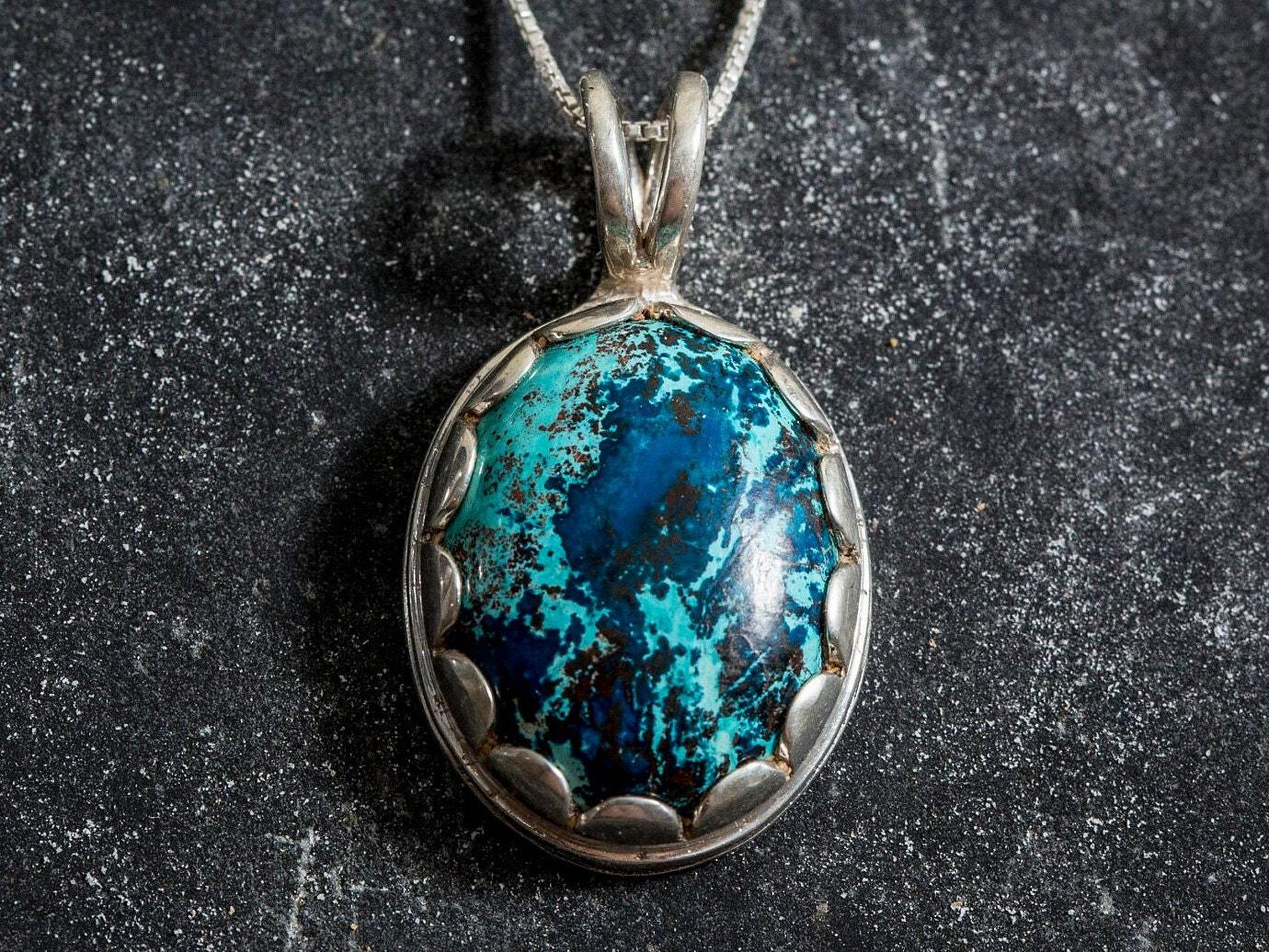 Statement Pendant, Chrysocolla Pendant, Blue Chrysocolla, Sagittarius Pendant, Unique Pendant, Blue Pendant, Silver Pendant, Chrysocolla