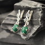 Natural Malachite Earrings - Green Leaf Earrings - Vintage Drop Earrings