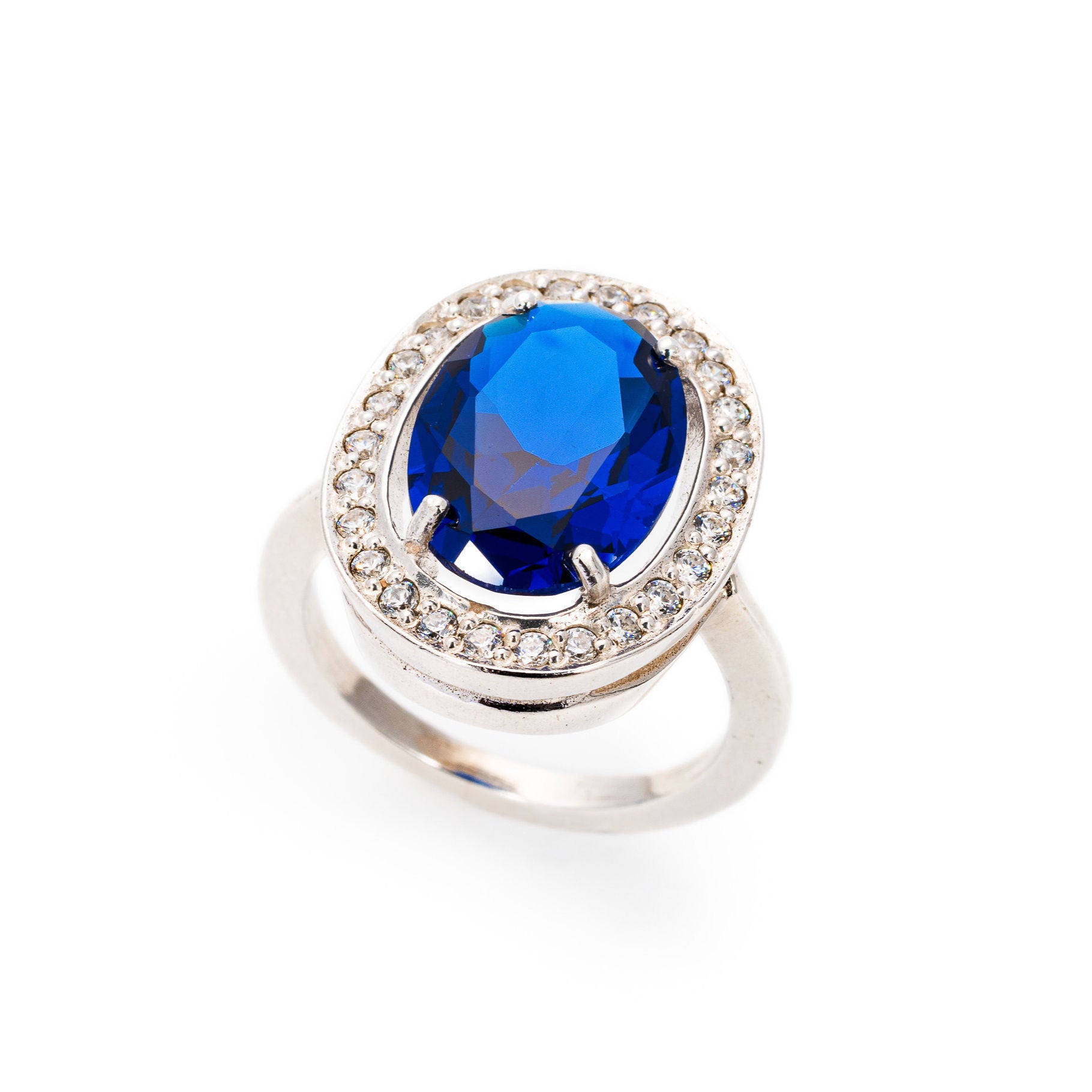 Created Sapphire Ring made in 925 Sterling Silver with Oval Created Blue Sapphire in Prong setting, September Birthstone gift idea, symbolizes sincerity, truth, and faithfulness, ideal for everyday wear and perfect for birthday gifting and special occasions.