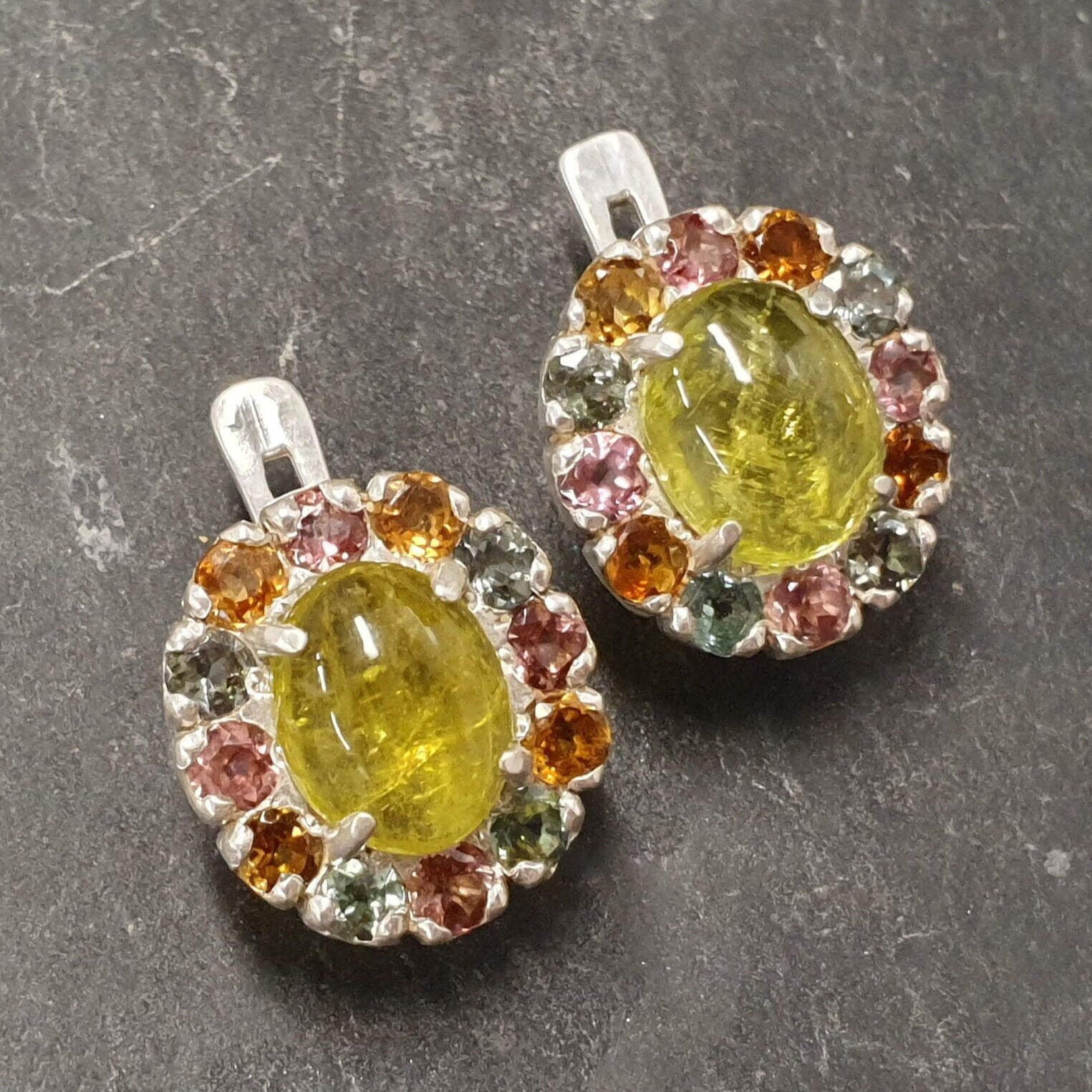 Tourmaline Earrings, Natural Tourmaline, October birthstone, Victorian Earrings, Yellow Tourmaline, Vintage Earrings, Solid Silver Earrings