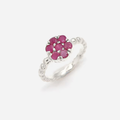 Natural Ruby Ring made in 925 Sterling Silver with Round Natural Red Ruby in Cluster setting, July Birthstone gift idea, symbolizes nobility, purity, and passion, ideal for everyday wear and perfect for birthday gifting and special occasions.