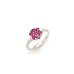 Natural Ruby Ring made in 925 Sterling Silver with Round Natural Red Ruby in Cluster setting, July Birthstone gift idea, symbolizes nobility, purity, and passion, ideal for everyday wear and perfect for birthday gifting and special occasions.