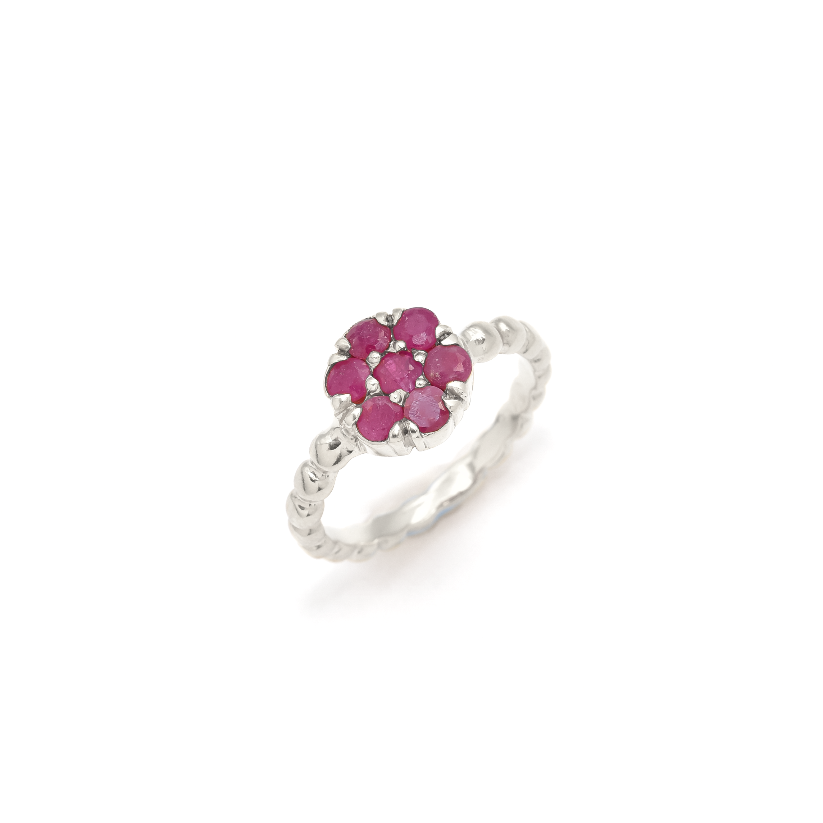 Natural Ruby Ring made in 925 Sterling Silver with Round Natural Red Ruby in Cluster setting, July Birthstone gift idea, symbolizes nobility, purity, and passion, ideal for everyday wear and perfect for birthday gifting and special occasions.
