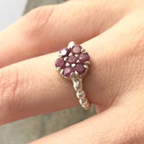 Flower Ruby Ring - Natural Ruby Ring - Silver Daisy Ring