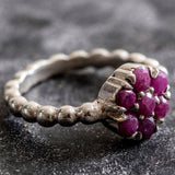 Flower Ruby Ring - Natural Ruby Ring - Silver Daisy Ring