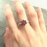 Flower Ruby Ring - Natural Ruby Ring - Silver Daisy Ring