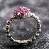 Flower Ruby Ring - Natural Ruby Ring - Silver Daisy Ring