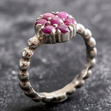 Flower Ruby Ring - Natural Ruby Ring - Silver Daisy Ring