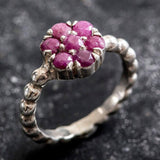 Flower Ruby Ring - Natural Ruby Ring - Silver Daisy Ring