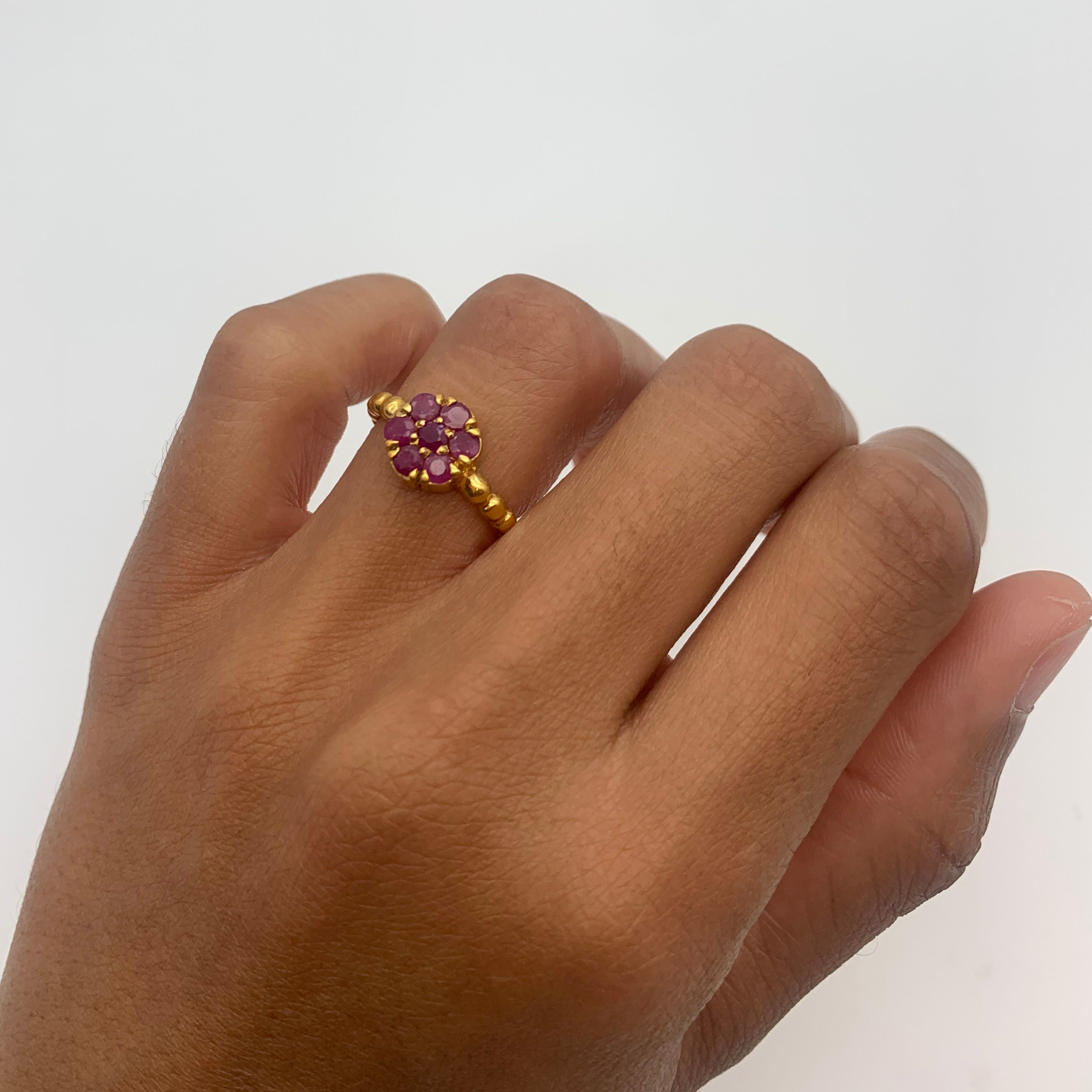 Elegant 18k Gold Vermeil Natural Ruby Ring in cluster setting, perfect July birthday gift symbolizing passion and nobility.