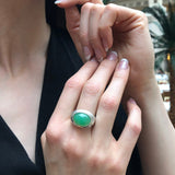 Chrysoprase Ring - Green Bezel Ring - Oval Statement Ring