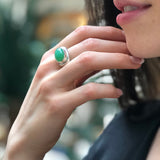 Chrysoprase Ring - Green Bezel Ring - Oval Statement Ring