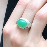 Chrysoprase Ring - Green Bezel Ring - Oval Statement Ring