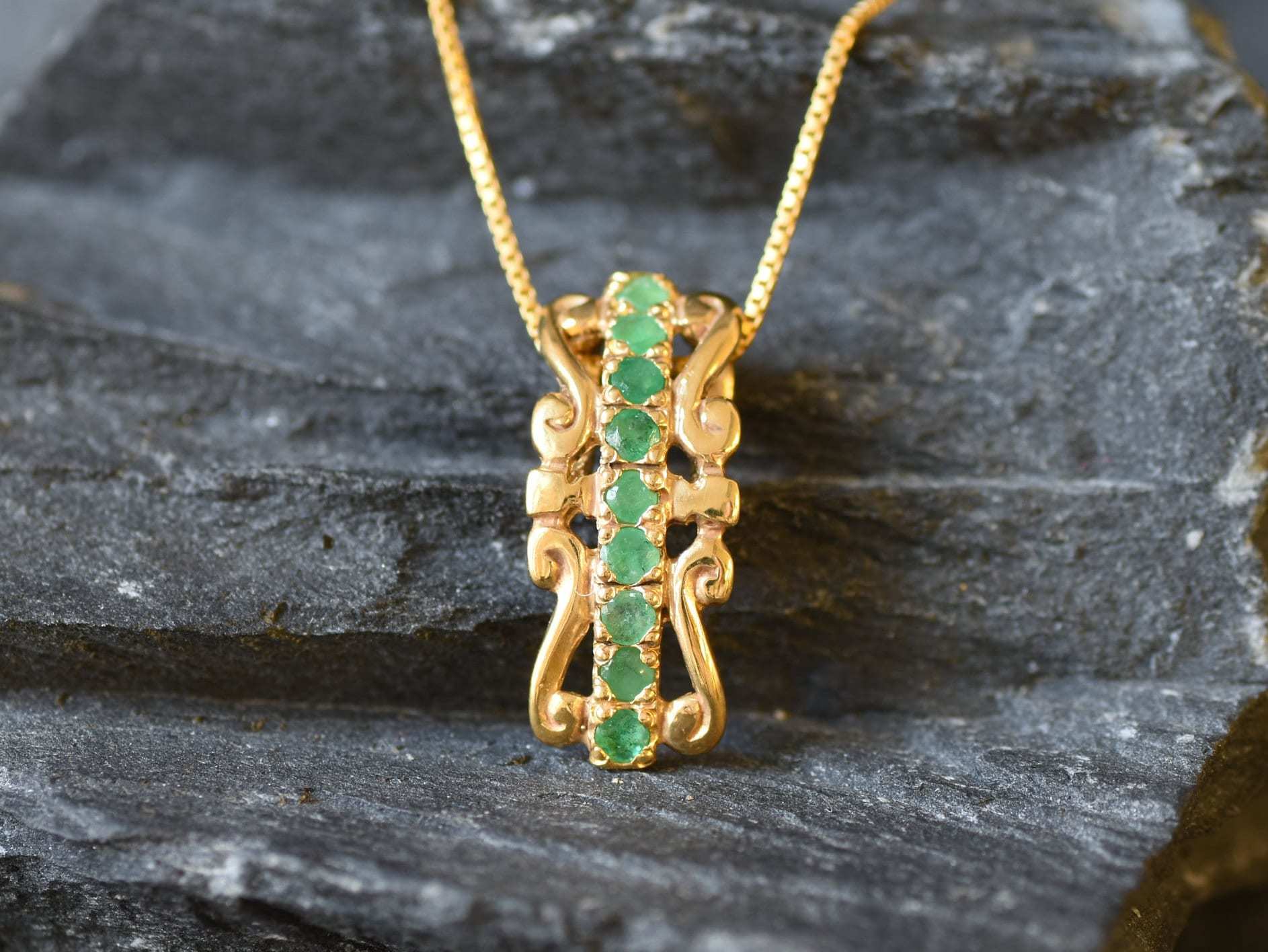 Elegant 18k Gold Vermeil Natural Emerald Pendant, May Birthstone, perfect for special occasions and everyday wear.