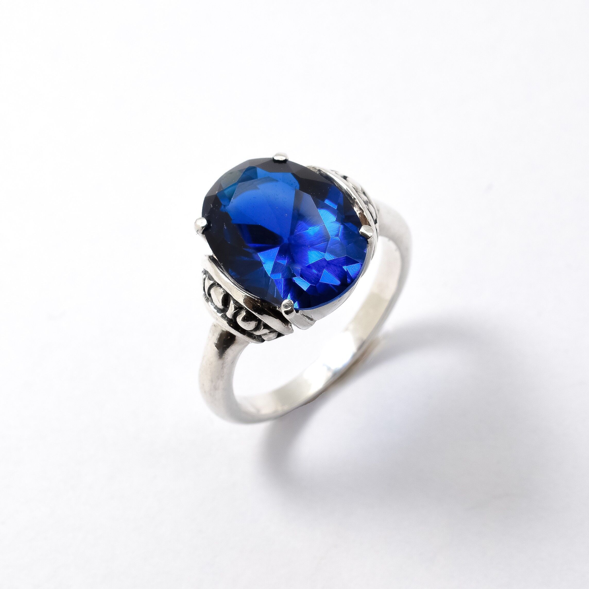Created Sapphire Ring made in 925 Sterling Silver with Oval Created Blue Sapphire in Prong setting, September Birthstone gift idea, symbolizes sincerity, truth, and faithfulness, ideal for everyday wear and perfect for birthday gifting and special occasions.