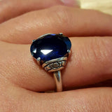 Solitaire Sapphire Ring - Blue Tribal Ring - Vintage Boho Ring