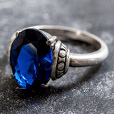 Solitaire Sapphire Ring - Blue Tribal Ring - Vintage Boho Ring