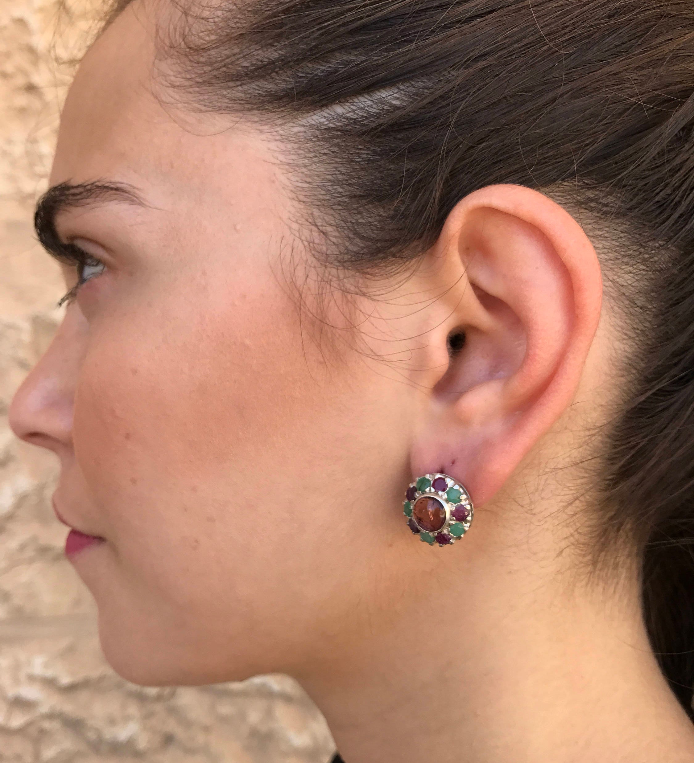 Tourmaline Earrings, Pink Tourmaline Earrings, Ruby Earrings, Emerald Earrings, Flower Earrings, Birthstone Earrings, Silver Earrings