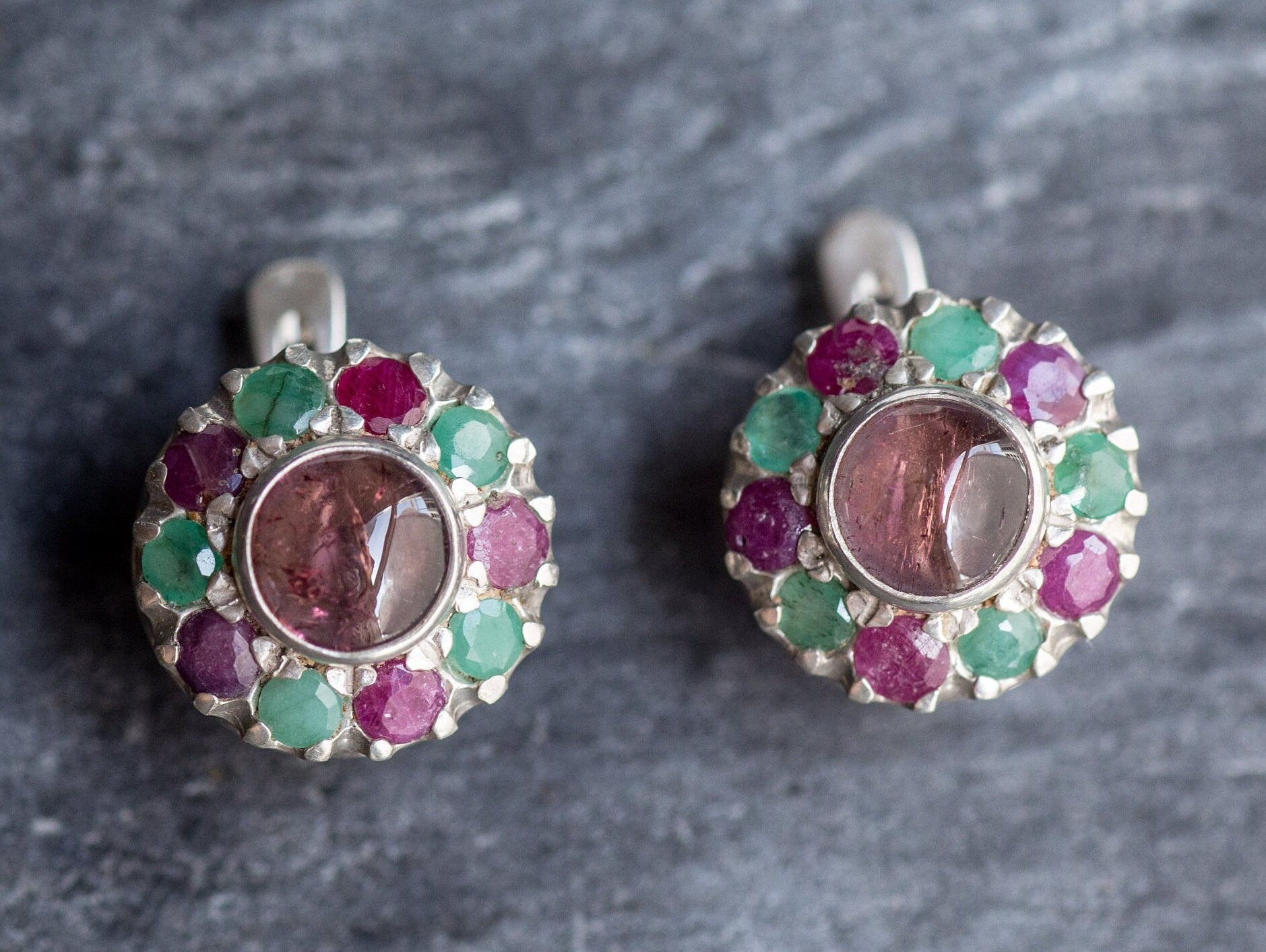 Tourmaline Earrings, Pink Tourmaline Earrings, Ruby Earrings, Emerald Earrings, Flower Earrings, Birthstone Earrings, Silver Earrings