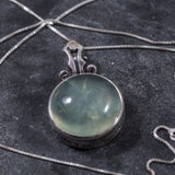 Prehnite Necklace - Natural Prehnite Statement Necklace - Round Vintage Pendant