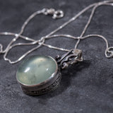 Prehnite Necklace - Natural Prehnite Statement Necklace - Round Vintage Pendant