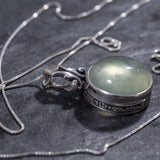 Prehnite Necklace - Natural Prehnite Statement Necklace - Round Vintage Pendant